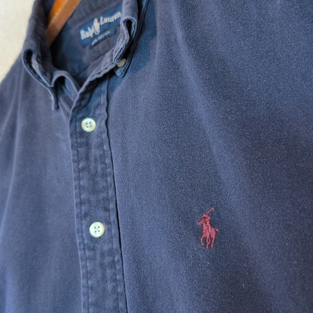 Polo Ralph Lauren Mens Md Navy Blue Cotton Twill Button Down Shirt Office